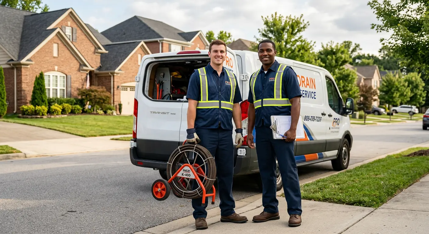 Sewer and drain service team with equipment ready for work in Lenoir